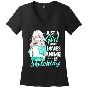 Just A Girl Who Loves Anime & Sketching Otaku Anime Costume Women's V-Neck T-Shirt