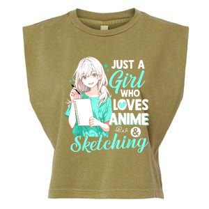 Just A Girl Who Loves Anime & Sketching Otaku Anime Costume Garment-Dyed Women's Muscle Tee