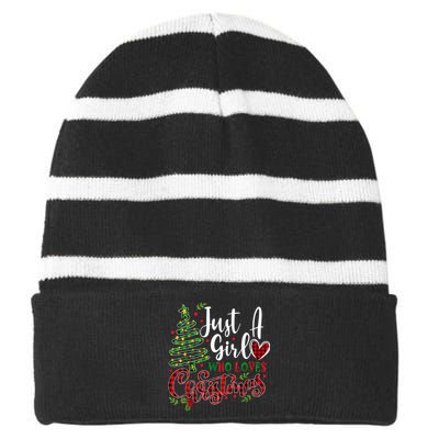 Just A Girl Who Loves Christmas A Gift For Xmas Women Girls Striped Beanie with Solid Band