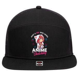 Just A Girl Who Loves Anime And Sketching Otaku Anime Merch 7 Panel Mesh Trucker Snapback Hat