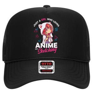 Just A Girl Who Loves Anime And Sketching Otaku Anime Merch High Crown Mesh Back Trucker Hat