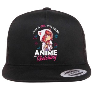 Just A Girl Who Loves Anime And Sketching Otaku Anime Merch Flat Bill Trucker Hat