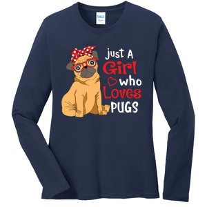 Just A Girl Who Loves Pugs Cute Pug Lover Girl Ladies Long Sleeve Shirt