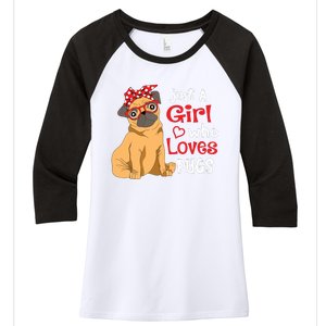 Just A Girl Who Loves Pugs Cute Pug Lover Girl Women's Tri-Blend 3/4-Sleeve Raglan Shirt