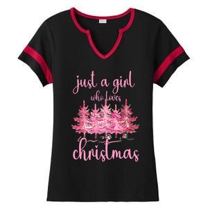 Just A Girl Who Loves Christmas Pink Christmas Tree Xmas Ladies Halftime Notch Neck Tee