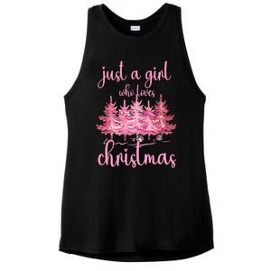 Just A Girl Who Loves Christmas Pink Christmas Tree Xmas Ladies PosiCharge Tri-Blend Wicking Tank