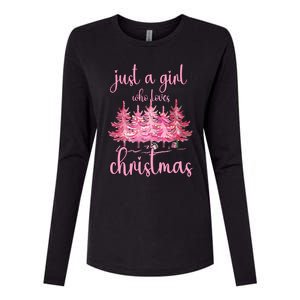 Just A Girl Who Loves Christmas Pink Christmas Tree Xmas Womens Cotton Relaxed Long Sleeve T-Shirt