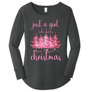 Just A Girl Who Loves Christmas Pink Christmas Tree Xmas Women's Perfect Tri Tunic Long Sleeve Shirt