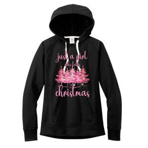 Just A Girl Who Loves Christmas Pink Christmas Tree Xmas Women's Fleece Hoodie