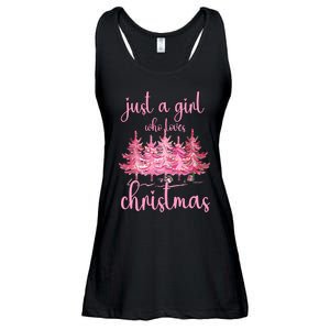 Just A Girl Who Loves Christmas Pink Christmas Tree Xmas Ladies Essential Flowy Tank