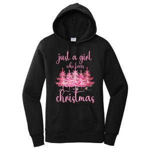 Just A Girl Who Loves Christmas Pink Christmas Tree Xmas Women's Pullover Hoodie