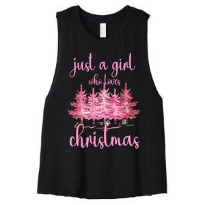 Just A Girl Who Loves Christmas Pink Christmas Tree Xmas Women's Racerback Cropped Tank