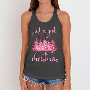 Just A Girl Who Loves Christmas Pink Christmas Tree Xmas Women's Knotted Racerback Tank