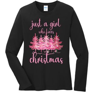 Just A Girl Who Loves Christmas Pink Christmas Tree Xmas Ladies Long Sleeve Shirt