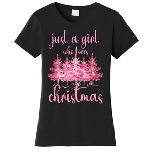 Just A Girl Who Loves Christmas Pink Christmas Tree Xmas Women's T-Shirt