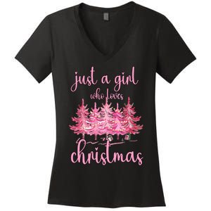 Just A Girl Who Loves Christmas Pink Christmas Tree Xmas Women's V-Neck T-Shirt