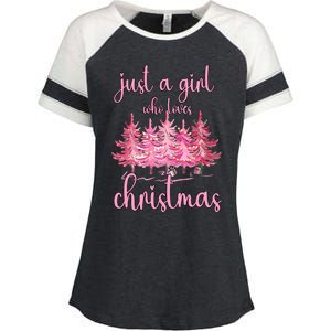 Just A Girl Who Loves Christmas Pink Christmas Tree Xmas Enza Ladies Jersey Colorblock Tee