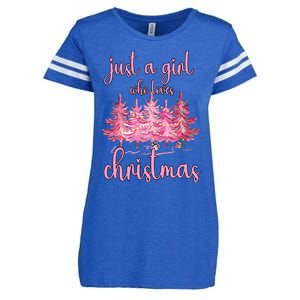 Just A Girl Who Loves Christmas Pink Christmas Tree Xmas Enza Ladies Jersey Football T-Shirt