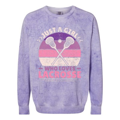 Just A Girl Who Loves Lacrosse Player Lax Lovers Lacrosse Colorblast Crewneck Sweatshirt