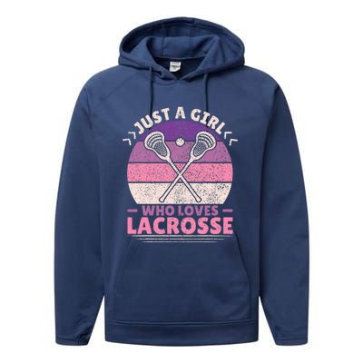 Just A Girl Who Loves Lacrosse Player Lax Lovers Lacrosse Performance Fleece Hoodie