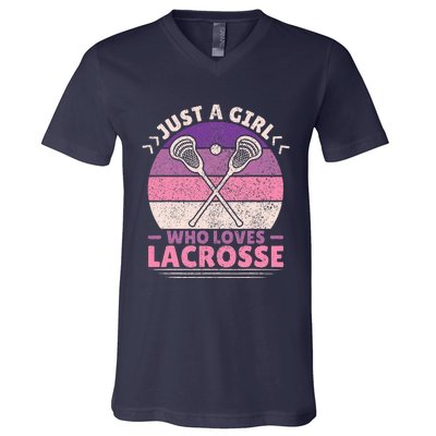 Just A Girl Who Loves Lacrosse Player Lax Lovers Lacrosse V-Neck T-Shirt