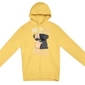 Just A Girl Who Loves Pugs Kids Girl Pug Lover Premium Pullover Hoodie