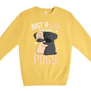 Just A Girl Who Loves Pugs Kids Girl Pug Lover Premium Crewneck Sweatshirt