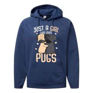 Just A Girl Who Loves Pugs Kids Girl Pug Lover Performance Fleece Hoodie