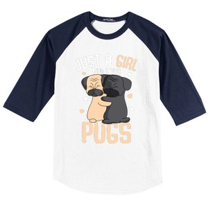 Just A Girl Who Loves Pugs Kids Girl Pug Lover Baseball Sleeve Shirt