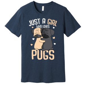 Just A Girl Who Loves Pugs Kids Girl Pug Lover Premium T-Shirt