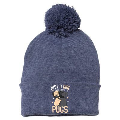 Just A Girl Who Loves Pugs Kids Girl Pug Lover Pom Pom 12in Knit Beanie