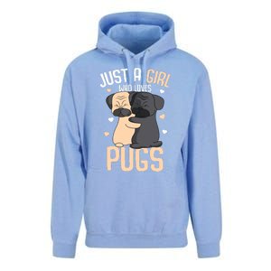 Just A Girl Who Loves Pugs Kids Girl Pug Lover Unisex Surf Hoodie