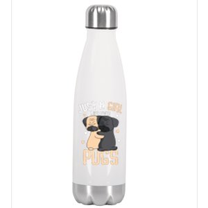 Just A Girl Who Loves Pugs Kids Girl Pug Lover Stainless Steel Insulated Water Bottle