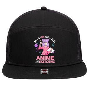 Just A Girl Who Loves Anime And Sketching 7 Panel Mesh Trucker Snapback Hat