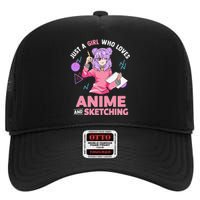 Just A Girl Who Loves Anime And Sketching High Crown Mesh Back Trucker Hat