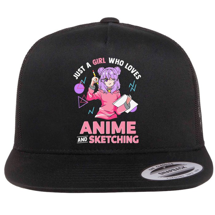 Just A Girl Who Loves Anime And Sketching Flat Bill Trucker Hat