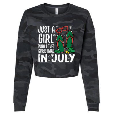 Just A Girl Who Loves Christmas In July Xmas Summer Wo Cropped Pullover Crew