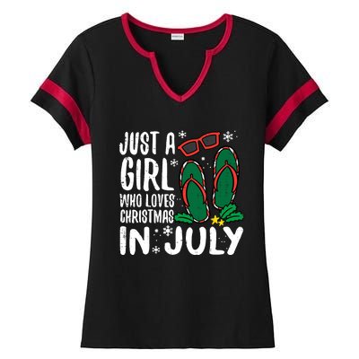 Just A Girl Who Loves Christmas In July Xmas Summer Wo Ladies Halftime Notch Neck Tee