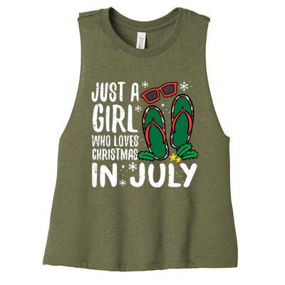 Just A Girl Who Loves Christmas In July Xmas Summer Wo Women's Racerback Cropped Tank