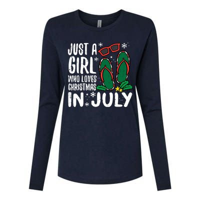 Just A Girl Who Loves Christmas In July Xmas Summer Wo Womens Cotton Relaxed Long Sleeve T-Shirt