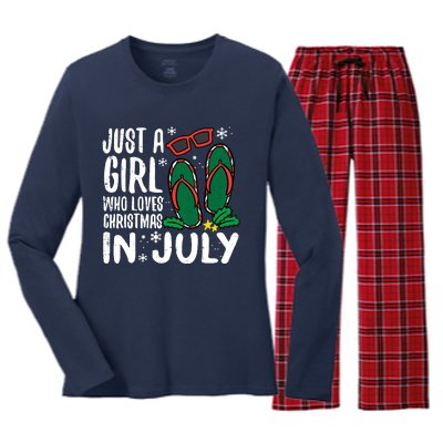 Just A Girl Who Loves Christmas In July Xmas Summer Wo Women's Long Sleeve Flannel Pajama Set 