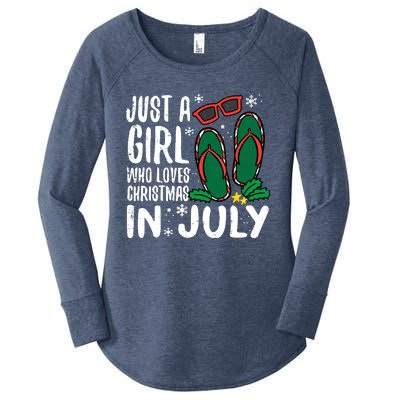 Just A Girl Who Loves Christmas In July Xmas Summer Wo Women's Perfect Tri Tunic Long Sleeve Shirt