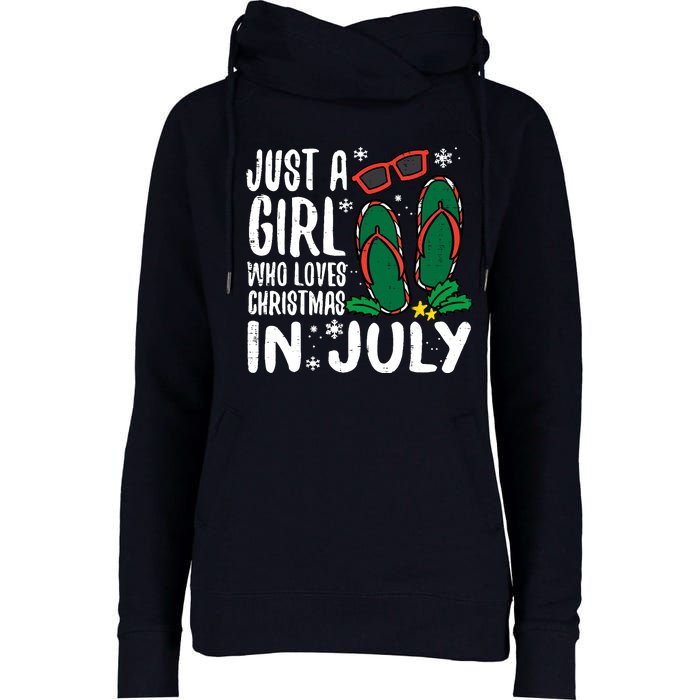 Just A Girl Who Loves Christmas In July Xmas Summer Wo Womens Funnel Neck Pullover Hood