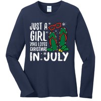 Just A Girl Who Loves Christmas In July Xmas Summer Wo Ladies Long Sleeve Shirt