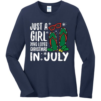 Just A Girl Who Loves Christmas In July Xmas Summer Wo Ladies Long Sleeve Shirt