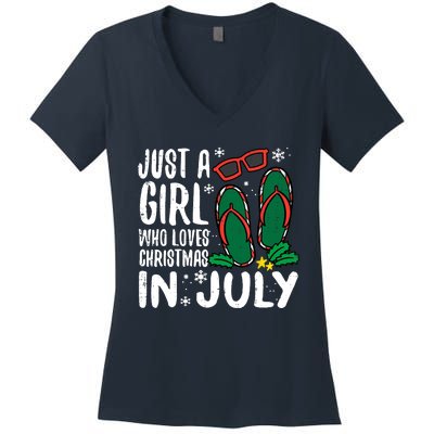 Just A Girl Who Loves Christmas In July Xmas Summer Wo Women's V-Neck T-Shirt