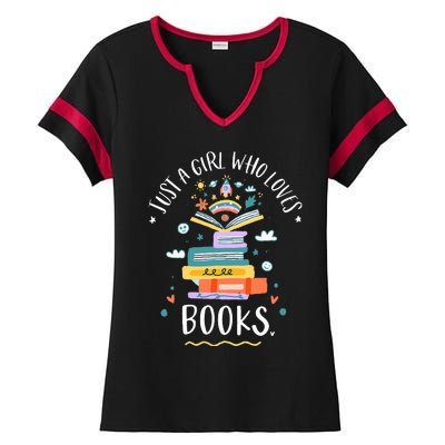 Just A Girl Who Loves Books Gifts For Bookworm Ladies Halftime Notch Neck Tee