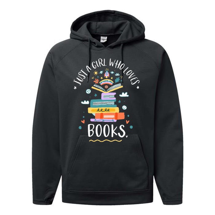 Just A Girl Who Loves Books Gifts For Bookworm Performance Fleece Hoodie