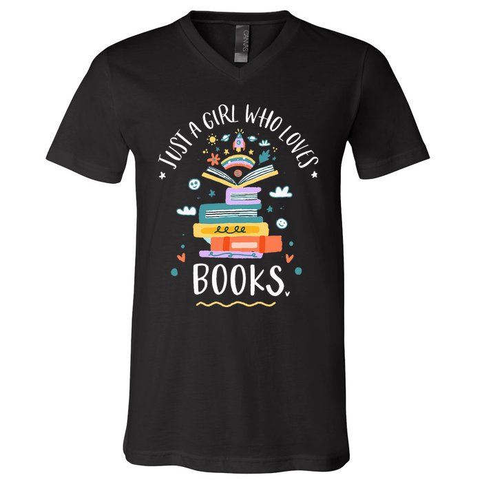 Just A Girl Who Loves Books Gifts For Bookworm V-Neck T-Shirt