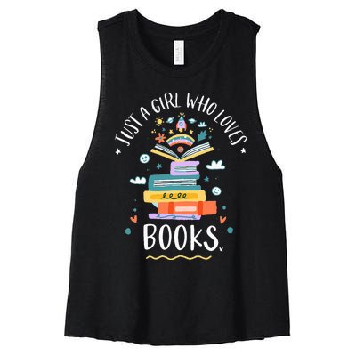 Just A Girl Who Loves Books Gifts For Bookworm Women's Racerback Cropped Tank